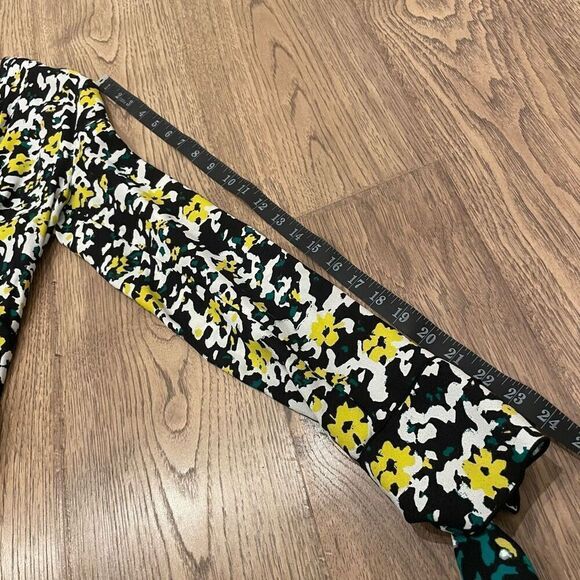 Proenza Schouler Yellow Floral Crepe Knot Midi Dress V-Neck Long Sleeve Size 2 - Picture 11 of 14